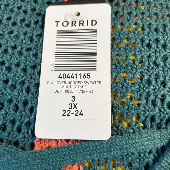 Torrid NWT Open Stitch Pullover Fringe Hem Sweater Size 3X Kangaroo Pocket Boho - Picture 7 of 8